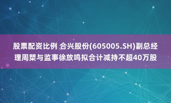 股票配资比例 合兴股份(605005.SH)副总经理周槊与监事徐放鸣拟合计减持不超40万股